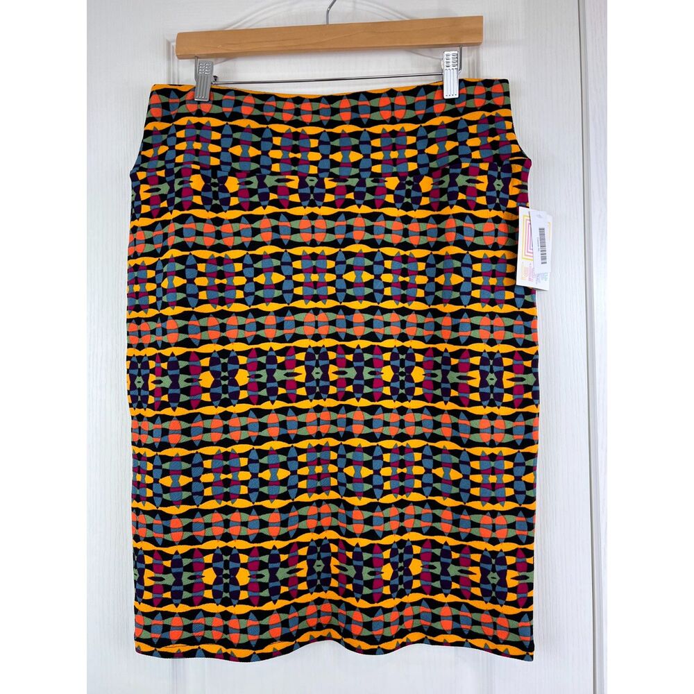 LuLaRoe Cassie Pencil Skirt Yellow Blue Orange Green Print Size XL - NWT!
